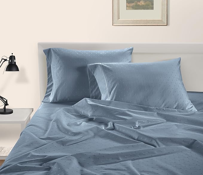 LANE LINEN Pillows Queen Size Set of 2, Soft 100% Egyptian Cotton, Cool & Smooth 1000 Thread Count Pillow Cases - Swiss Dot - French Blue