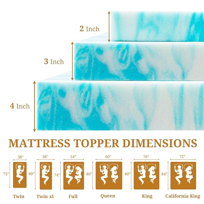 Mattress Topper Twin XL, 3 Inch Gel Infused Memory Foam Mattress Topper, Pressure Relief, Mattress Pad, Breathable Bed Topper, CertiPUR-US Certified