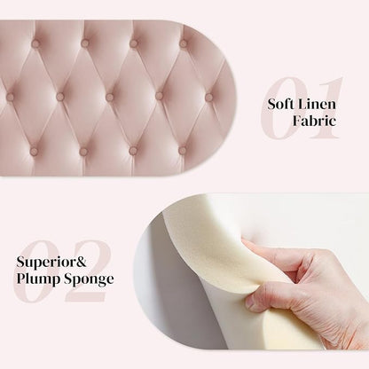 Tufted Upholstered Full Size Bed Headboard in Modern Button Design, Adjustable Solid Wood Head Board, Premium Velvet Fabric Padded Headboards in Bedroom (Pink)