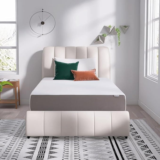 Amazon Basics Memory Foam Mattress, Soft Plush Feel, Breathable, 12", Twin, White/Grey