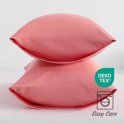 NTBAY Queen Pillow Cases Set of 2, 2 Pack Brushed Microfiber 20x30 Pillow Cases, Soft, Wrinkle, Fade, Stain Resistant Coral Pink Pillow Cases with Envelope Closure, 20x30 Inches, Coral Pink