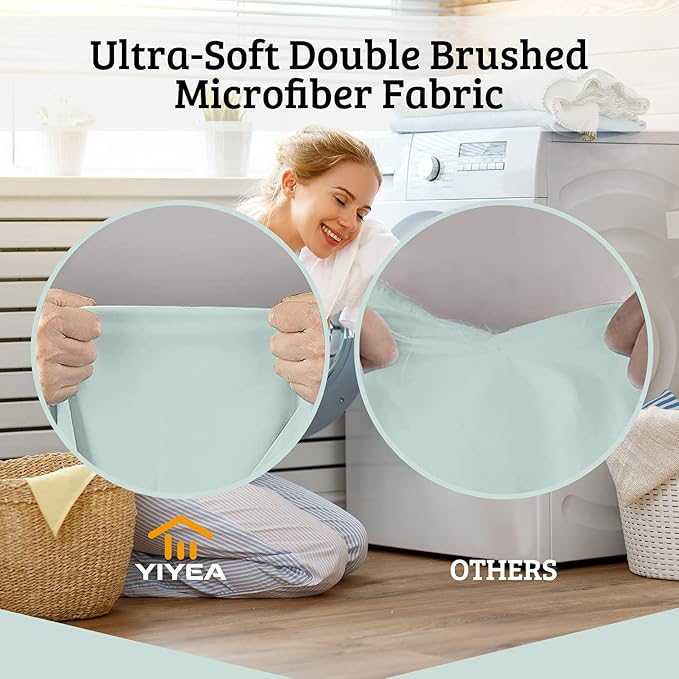 YIYEA Pillow Cases Queen Size Set of 4, Ultra Soft 1800TC Hotel Quality Double Brushed Microfiber Embroidered Pillowcases, Envelope Closure, Fade Resistant (20"x30", Aqua)