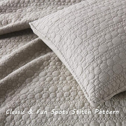 HORIMOTE HOME Quilt Set Twin Size Beige, Classic Geometric Spots Stitched Pattern, Stone-Washed Microfiber Chic Rustic Look, Ultra Soft Lightweight Quilted Bedspread for All Season, 2 Pieces