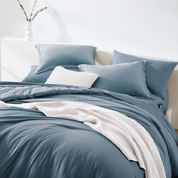 WRENSONGE Full Size Comforter Sets, 7 Pieces Oxford Blue Bed in a Bag with Fitted Sheet, Flat Sheet, 2 Pillow Shams, 2 Pillowcases, Warm Bedding Sets for All Season