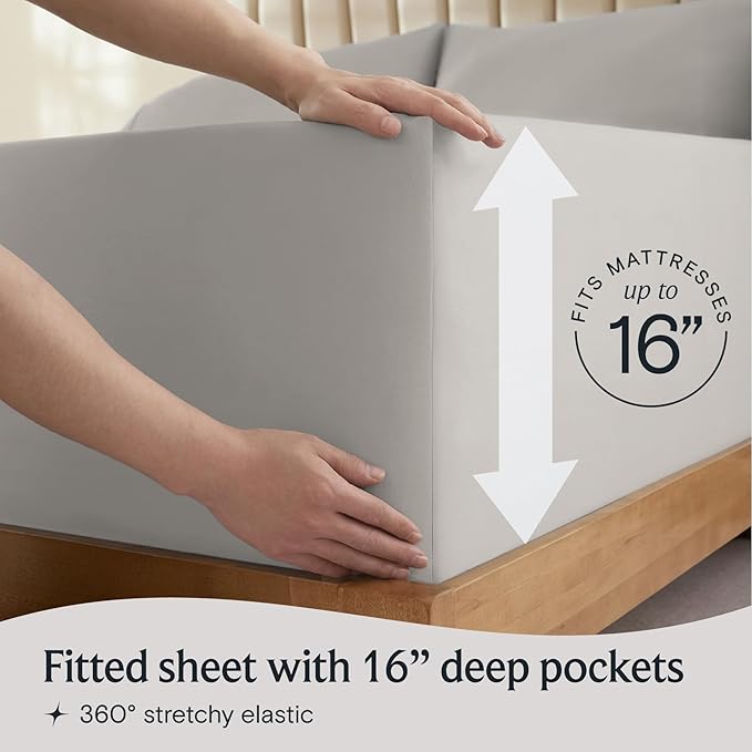 LuxClub 4 PC King Sheet Set, Breathable Luxury Bed Sheets, Deep Pockets 18" Wrinkle Free Cooling Bed Sheets Machine Washable Hotel Bedding Silky Soft - Light Taupe King