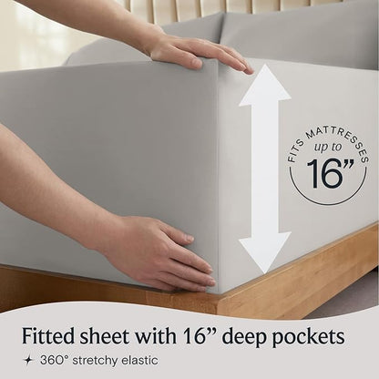 LuxClub 4 PC California King Sheet Set, Breathable Luxury Bed Sheets, Deep Pockets 18" Wrinkle Free Cooling Sheets Machine Washable Hotel Bedding Silky Soft - Light Taupe Cal King