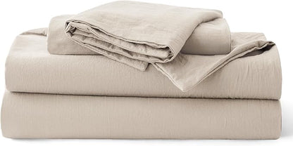 Bedsure 100% Washed Cotton Duvet Cover Oversized Queen - Linen Color Minimalist Bedding Set Linen Like - PureWoven Plain Simple & Soft Comforter Cover for All Seasons (Oversized Queen, 98"x98")