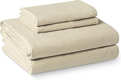 Amazon Basics Queen Bed Sheet, 4-Piece Bedding Set, Double Brushed Microfiber, Ultra Soft, Easy Care, Beige