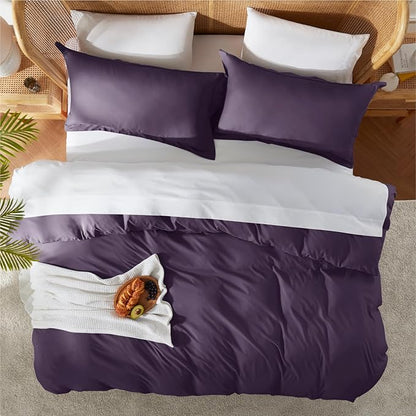 Nestl Purple Duvet Cover King Size - Soft Double Brushed King Duvet Cover Set, 3 Piece, with Button Closure, 1 Duvet Cover 104x90 inches and 2 Pillow Shams