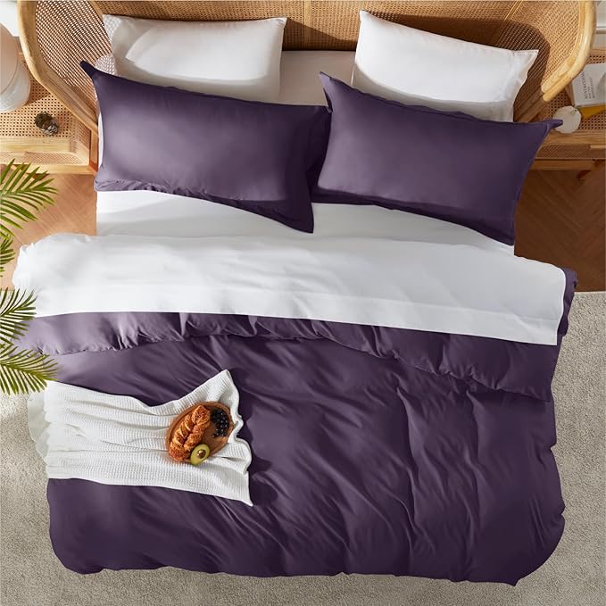 Nestl Purple Duvet Cover Full Size - Soft Double Brushed Full Size Duvet Cover Set, 3 Piece, with Button Closure, 1 Duvet Cover 80x90 inches and 2 Pillow Shams