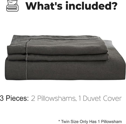 Simple&Opulence 100% Washed Linen Duvet Cover with Embroidered, 3 Pieces Soft Farmhouse Comforter Set with Button Closure,1 Duvet Cover and 2 Pillowshams(King,Charcoal Grey)