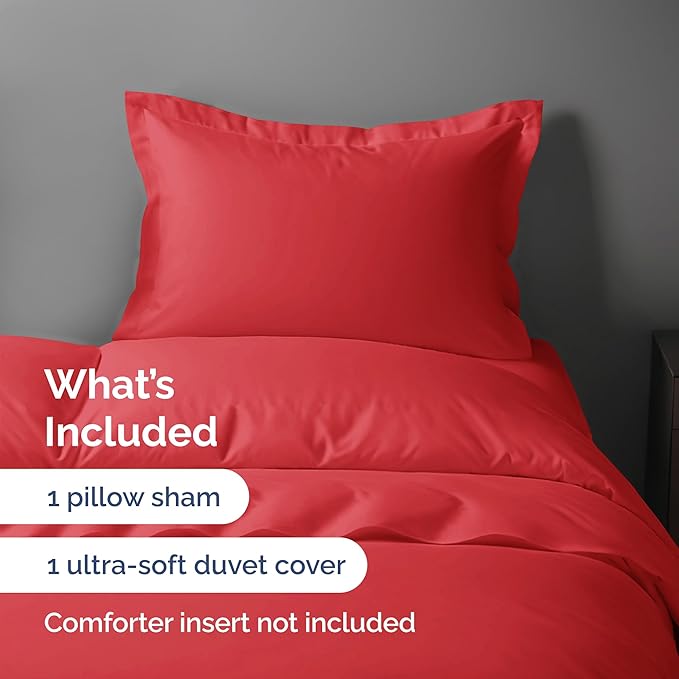 Duvet Cover Twin/Twin XL Size Set - Extra Soft Twin/Twin XL Duvet Cover 68" x 90" with 1 Pillow Sham - Hotel Luxury, Easy Care, Fade Free with Zipper Closures & Ties - Comfy, Cozy and Breathable (Red)