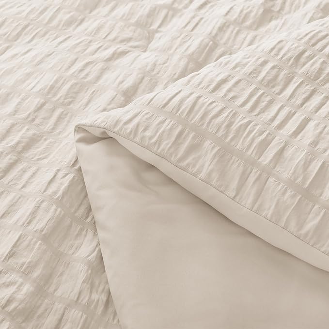 AveLom Beige Seersucker Twin Comforter Set (68x90 inches), 2 Pieces-100% Soft Washed Microfiber Lightweight Comforter with 2 Pillowcases, All Season Down Alternative Comforter Set for Bedding