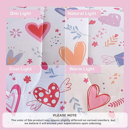Kids Comforter Set Full Size for Girls, Heart Bedding Set 1 Comforter, 1 Decor Pillow, 2 Pillow Shams