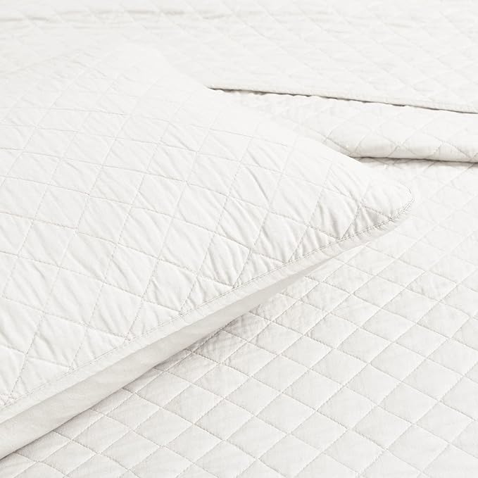 Lush Decor Ava Quilt Diamond Pattern Solid 3 Piece Oversized Bedding Blanket Bedspread Set - Full/Queen - Off-White