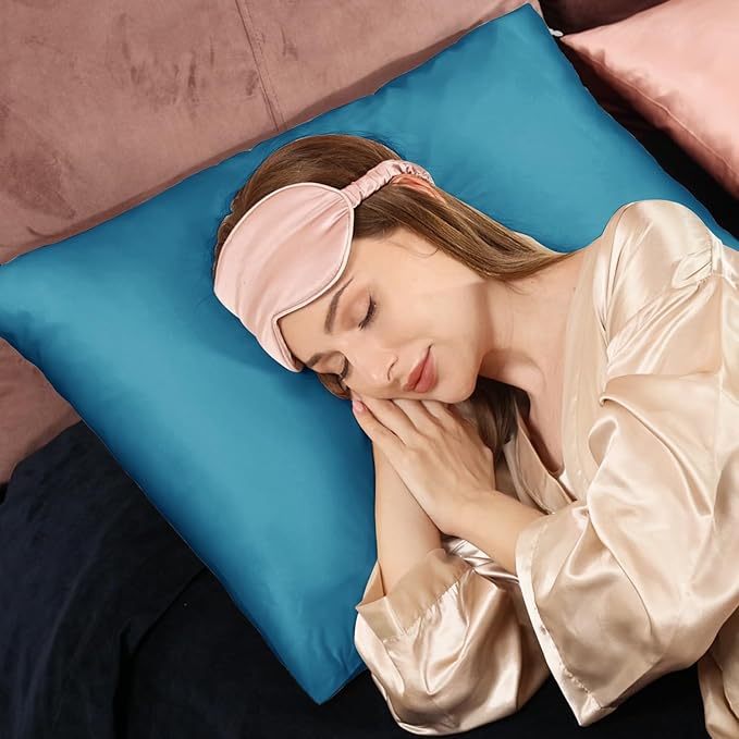 Adubor 100% Silk Pillowcase - Mulberry Silk Pillow Cases, 22 Momme 6A Grade Fibers, Silk Pillow Case for Hair and Skin Health, with Hidden Zipper (King 20''×36'', Peacock Blue, 1PC)