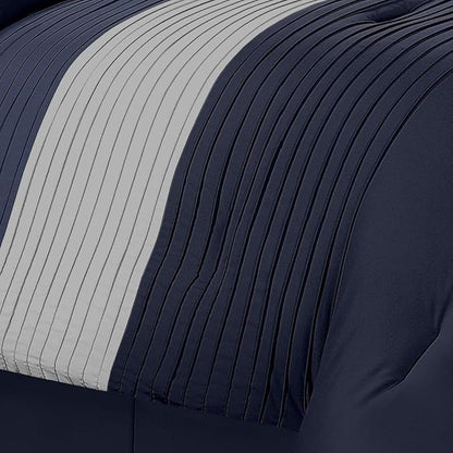 Chezmoi Collection Loft 8-Piece Luxury Striped Comforter Set (Full, Navy/Gray/Blue)