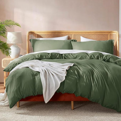 Nestl Olive Green California King Duvet Cover Sets - Soft Double Brushed Cal King Duvet Cover, 3 Piece, with Button Closure, 1 Duvet Cover 104x98 inches and 2 Pillow Shams