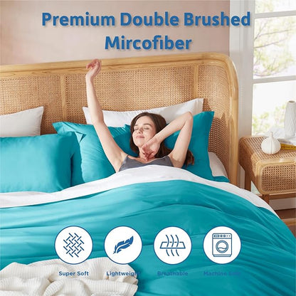 Nestl Teal Duvet Cover Queen Size - Soft Double Brushed Queen Duvet Cover Set, 3 Piece, with Button Closure, 1 Duvet Cover 90x90 inches and 2 Pillow Shams
