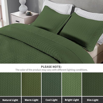 Maple&Stone Quilt Set Twin/Twin XL, Lightweight Olive Green Bedspread Ultrasonic Chevron Pattern Light Coverlet for All Season Comforter Bedding Decor - 2 Piece Twin Extra Long Bed Cover Sets