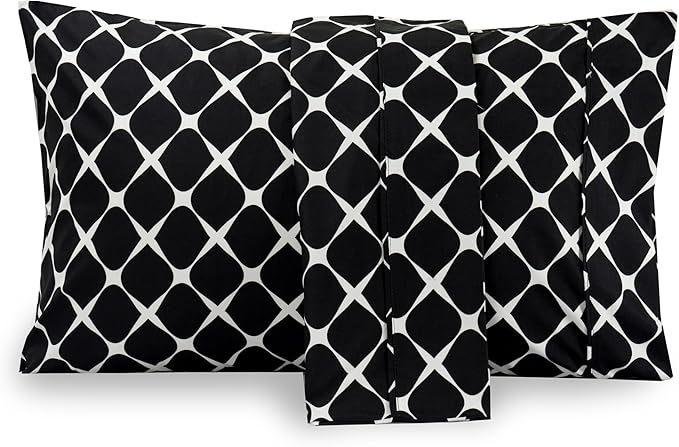 Elegant Comfort Luxury Ultra-Soft 2-Piece Pillowcase Set - 1500 Premium Hotel Quality Microfiber Double Brushed - Wrinkle Resistant, King Size, Bloomingdale Pattern Black