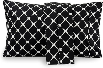 Elegant Comfort Luxury Ultra-Soft 2-Piece Pillowcase Set - 1500 Premium Hotel Quality Microfiber Double Brushed - Wrinkle Resistant, Standard/Queen, Bloomingdale Pattern Black