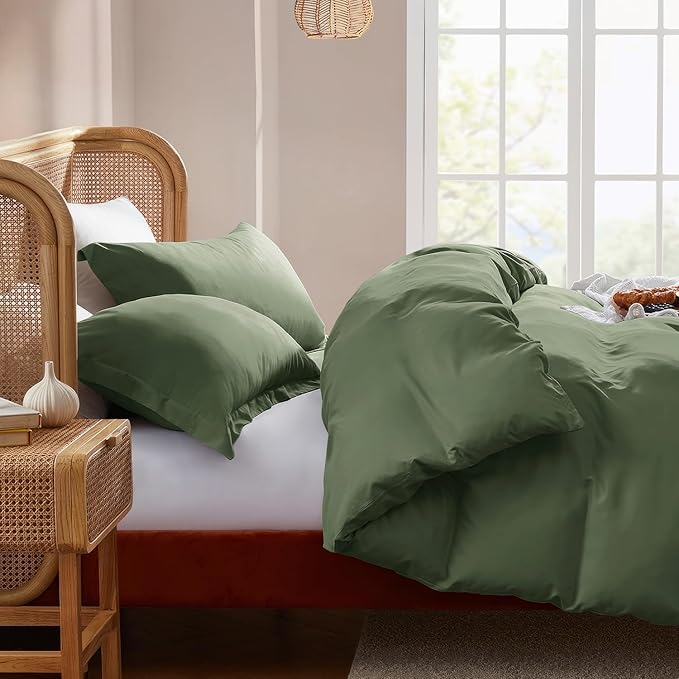 Nestl Olive Green Duvet Cover Queen Size - Soft Double Brushed Queen Duvet Cover Set, 3 Piece, with Button Closure, 1 Duvet Cover 90x90 inches and 2 Pillow Shams