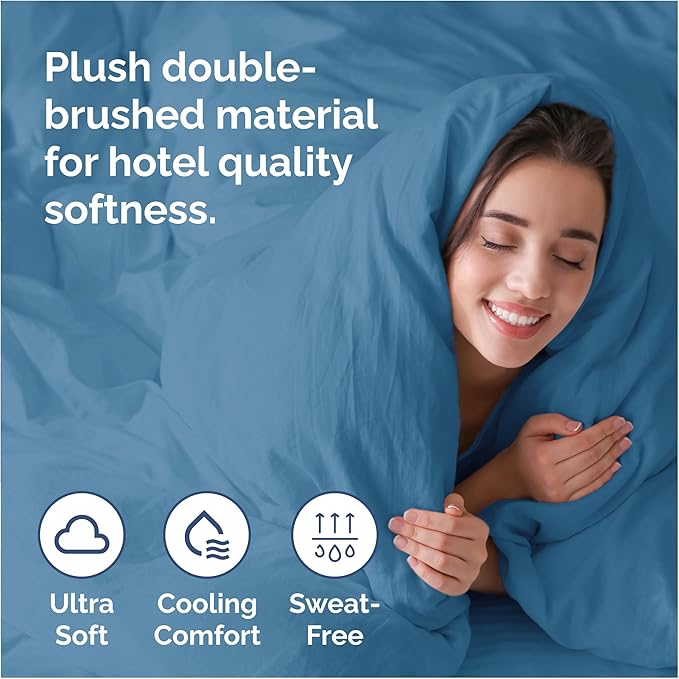 Duvet Cover Cal King Size Set - Extra Soft Cal King Duvet Cover 104" x 98" with 2 Pillow Shams - Hotel Luxury, Easy Care & Fade Free w/ Zipper Closures & Ties - Comfy, Cozy & Breathable (Denim Blue)