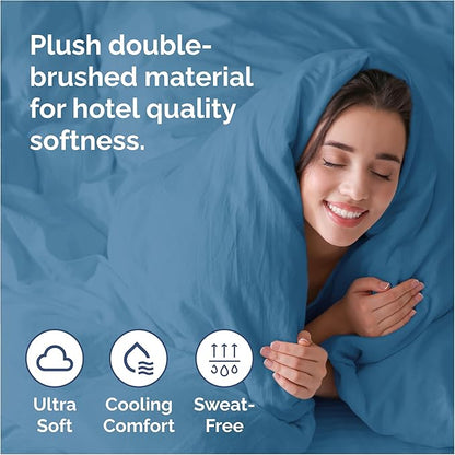 Duvet Cover Cal King Size Set - Extra Soft Cal King Duvet Cover 104" x 98" with 2 Pillow Shams - Hotel Luxury, Easy Care & Fade Free w/ Zipper Closures & Ties - Comfy, Cozy & Breathable (Denim Blue)