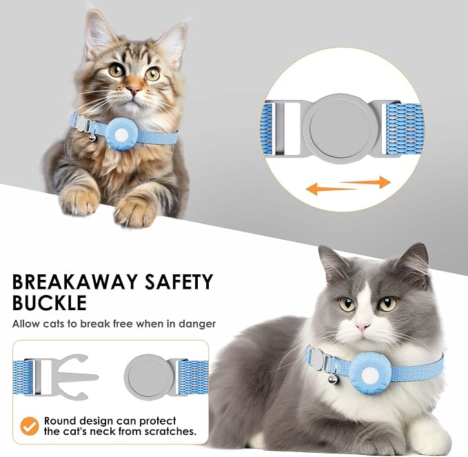 Cat Tracker, GPS Tracker Compatible with Apple Find My App(Only iOS), Waterproof Cat Trackers Collar with Bell and Safety Elastic Buckle,No Monthly Fee Pet Tracker,Blue