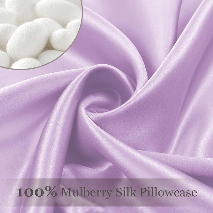 Adubor Mulberry Silk Pillowcase for Hair and Skin with Hidden Zipper, Both Side 22 Momme Silk, 900 Thread Count (20x36 inches, King Size, Light Purple, 1pc)