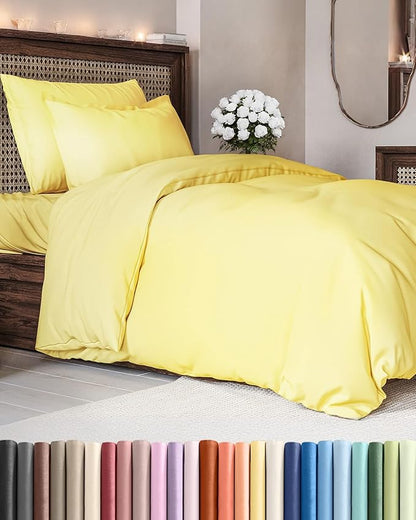 Duvet Cover Twin/Twin XL Size Set - Extra Soft Twin/Twin XL Duvet Cover 68" x 90" with 1 Pillow Sham - Hotel Luxury, Easy Care, Fade Free w/ Zipper Closures & Ties - Comfy, Cozy & Breathable (Yellow)