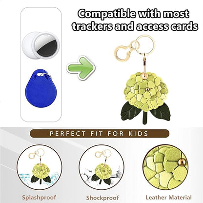 BORKUANA Leather Keychain Holder Case Compatible with AirTag,Cute Protective Cover with Keyring