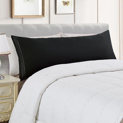 Elegant Comfort Luxury Ultra-Soft 1-Piece Body Pillowcase - 1500 Premium Hotel Quality Microfiber Double Brushed - Wrinkle Resistant, Body Pillowcase Size, Black