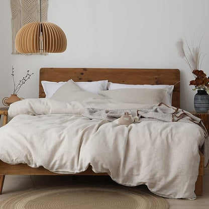 XZ XIFA Linen Duvet Cover Queen Size,100% Natural French Flax, Breathable & Durable Bedding, Farmhouse Cooling Duvet Cover Sets 3pcs-1 Duvet Cover and 2 Pillowcases(Queen Size, Linen)