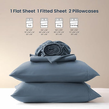 SLEEP ZONE Nanotex Super Soft Cooling Bed Sheets Set Cal King 4 Piece - Easy Care Fitted Flat Sheet & Pillowcase Sets - Wrinkle Free, Fade Resistant, Deep Pocket 16" (Flint Blue, Cal King)
