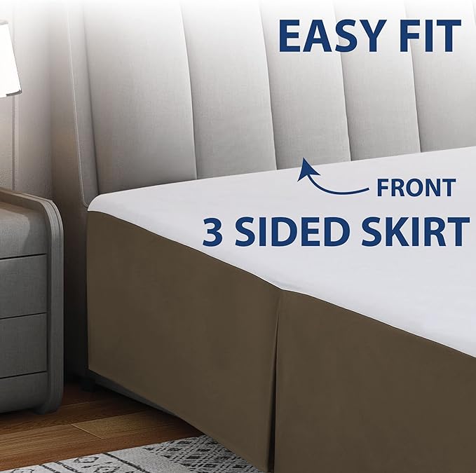 Cathay Home Double Brushed Microfiber Pleated Easy Fit Bed Skirt, Ultra Soft, Fade and Wrinkle Resistant - Chocolate, Twin