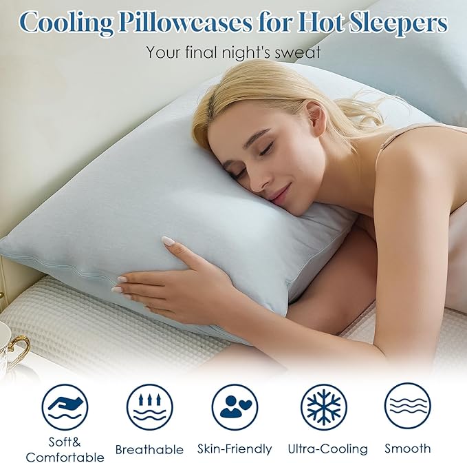 CHOSHOME Cooling Pillow Cases Zipper Pillow Covers Q-Max > 0.45 Zippered Pillowcases for Hot Sleepers, Soft, Breathable, Skin-Friendly, 2 Pack (King, 20"x36", Ice Blue)