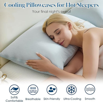 CHOSHOME Cooling Pillow Cases Zipper Pillow Covers Q-Max > 0.45 Zippered Pillowcases for Hot Sleepers, Soft, Breathable, Skin-Friendly, 2 Pack (Standard, 20"x26", Ice Blue)