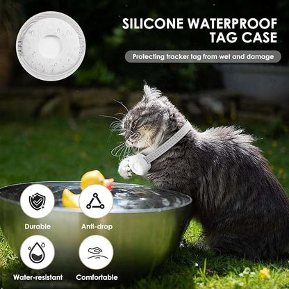 Cat Tracker, GPS Tracker Compatible with Apple Find My App(Only iOS),Cat Tracker Collar with Bell and Safety Elastic Buckle,No Monthly Fee Cats Collar Trackers,Territory & Location History,White