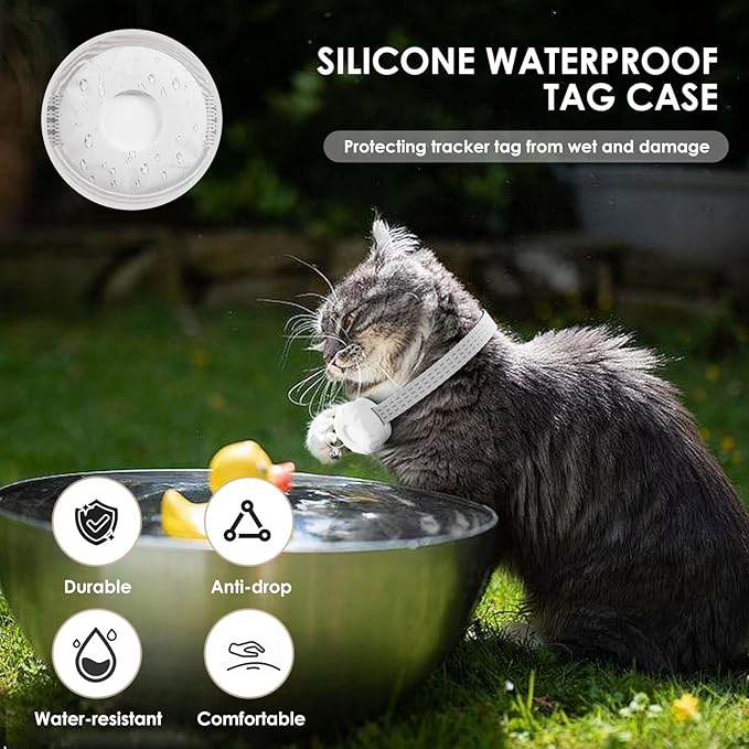 Cat Tracker, MINI GPS Tracker for Cats, No Monthly Fee Pet Tracker Compatible with Apple Find My App(Only iOS), Real-Time Tracking, Smart Alerts, Up to 1-Year Battery