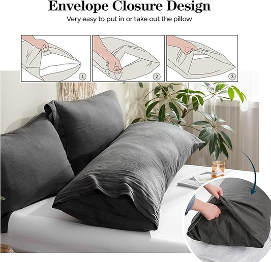 Simple&Opulence Body Pillow Cover 20" x 54",100% Pure Linen, Ultra Soft and Breathable, Body Pillowcase with Envelope Closure for Adults (Charcoal Grey)