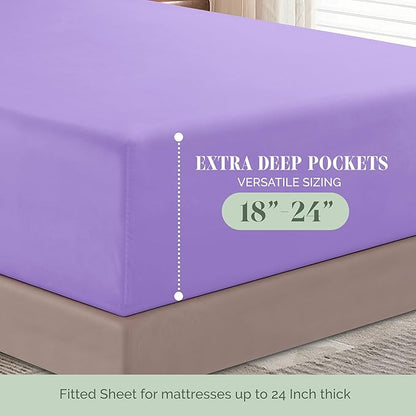 Elegant Comfort Luxurious 1500 Premium Hotel Quality Microfiber 4-Piece Sheet Set, 18-24 Inches Deep - Extra Deep Pocket Sheets - Ultra Soft 4PC Deep Pocket Sheets, California King, Lavender