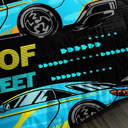 Car Bed for Boys King Comforter Set,Kids Racing Car Comforter Extreme Sports Bedding Set for Teens Boys Race Car Room Decor,Cool Blue Themed Children's Bedding with 2 Pillowcases.