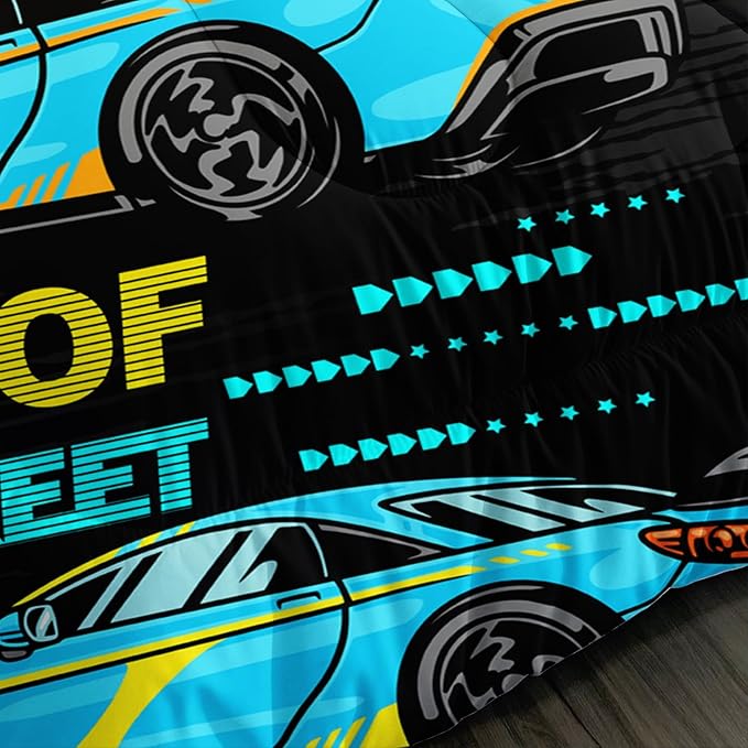 Car Bed for Boys Queen Comforter Set,Kids Racing Car Comforter Extreme Sports Bedding Set for Teens Boys Race Car Room Decor,Cool Blue Themed Children's Bedding with 2 Pillowcases.