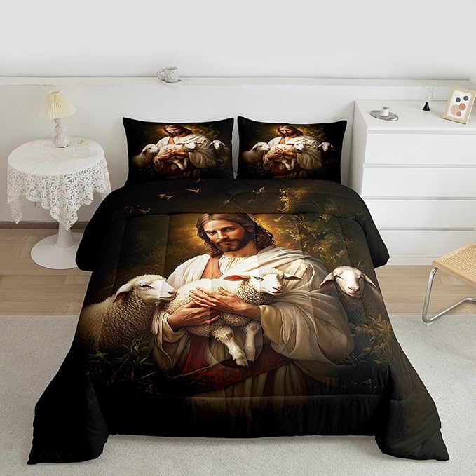Castle Fairy Sheep Print Comforter Set Toddler Size 2 Pcs,Rustic Farmhouse Bedding Set,Cute Animals Quilt Set for Child Bedroom,Duvet Insert,1 Pillowcase