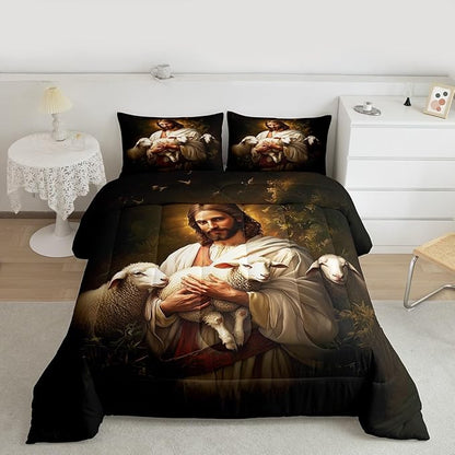 Castle Fairy Sheep Print Twin Size Comforter Set,Rustic Farmhouse Duvet Set Soft Bed Collection,Cute Animals Bedding Comforter for Boys Girls Bedroom,2 Pcs