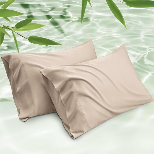 Bedsure Pillow Cases Standard Size, Cooling Pillow Cases, Rayon Derived from Bamboo Khaki Pillowcases Standard Set of 2, PureWoven Silky Soft Bedding Pillow Covers with Envelope Closure, 20x26 Inches