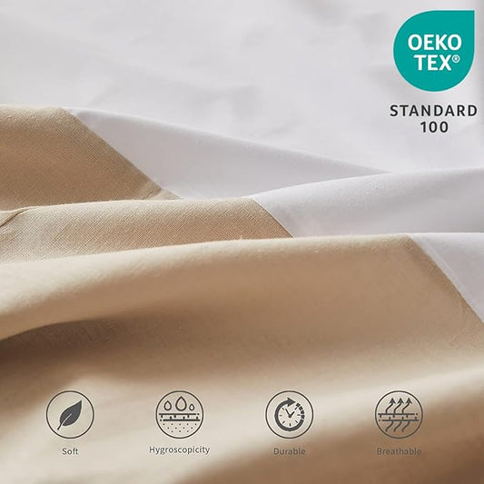 BISELINA French Linen Bed Skirt Split Corner with Button 18-Inch Tailored Drop Natural Flax Cotton Blend Basic Dust Ruffle Soft Cozy (18" Queen,Button Linen)