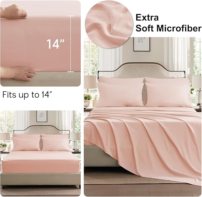 Anluoer Pink California King Comforter Set 7 Pieces, Bed in a Bag with Sheets, All Season Bedding Sets with 1 Comforter, 2 Pillow Shams, 2 Pillowcases, 1 Flat Sheet, 1 Fitted Sheet